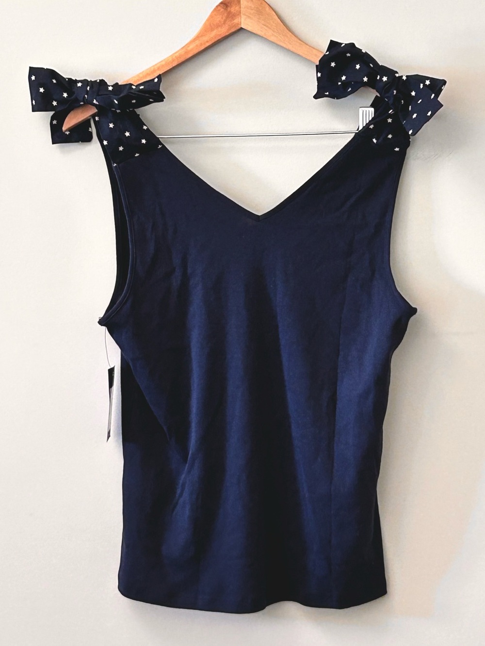 Tommy Hilfiger Tank Top w/ Shoulder White Star Bow V-Neck Navy Cotton Women’s M - Picture 2 of 14